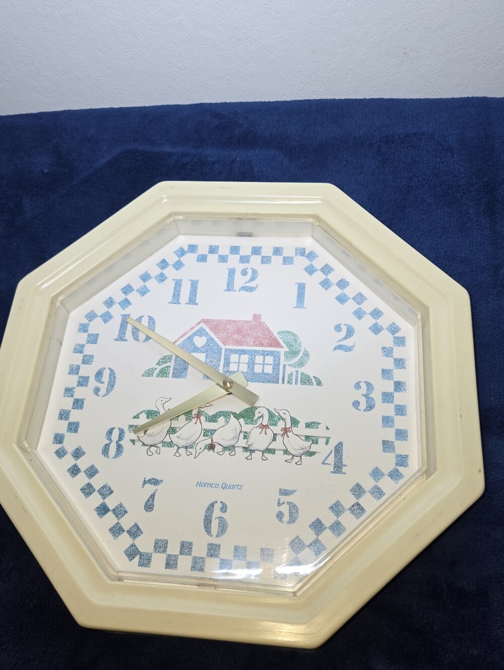 Vintage 1988 Homco Quartz Burwood Country Blue Goose Ducks Octagon Wall Clock